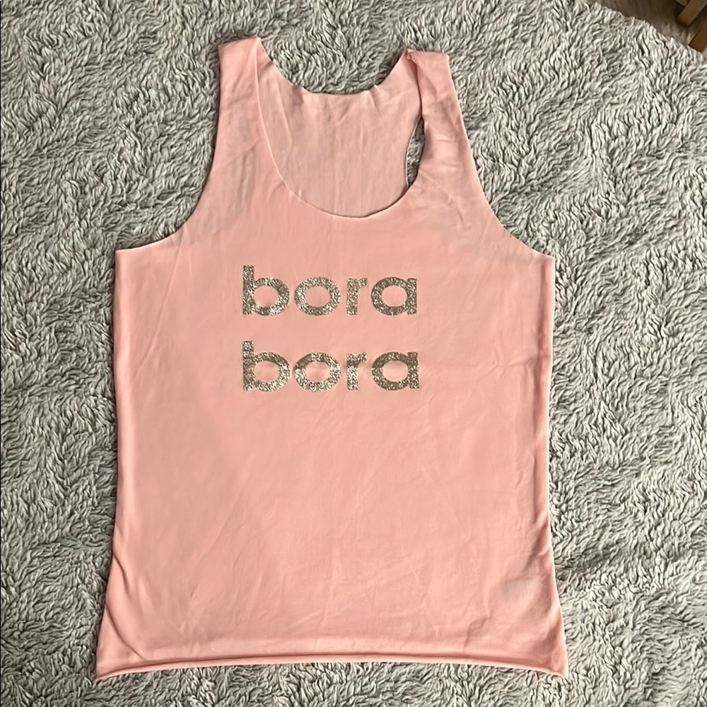 BORA, BORA Pink Sleeveless Stretch Top with Glitter Text